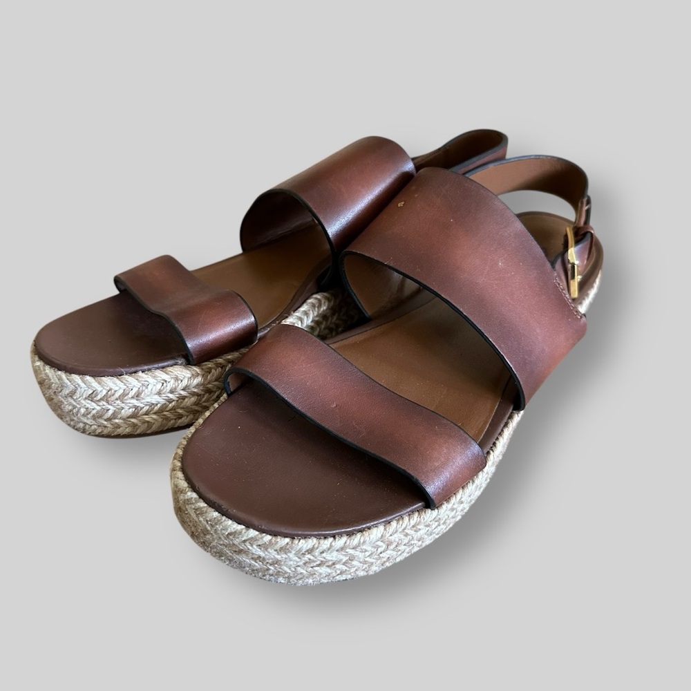 Naturalizer Jaycie Espadrilles Leather Sandals in Tan Cognac Brown